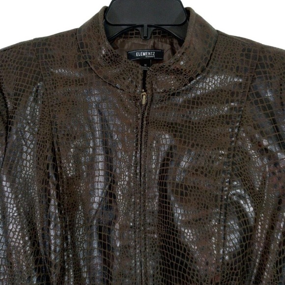 Elementz Woman Size 1X Brown Faux Snakeskin Jacket Full Zip Pockets Lined - Picture 3 of 11